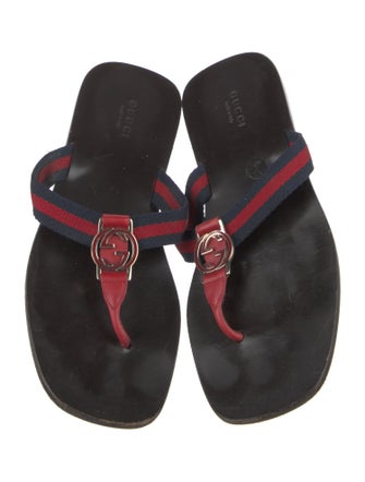 Gucci Web Accent Leather Flip Flops
