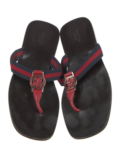 Gucci Web Accent Leather Flip Flops