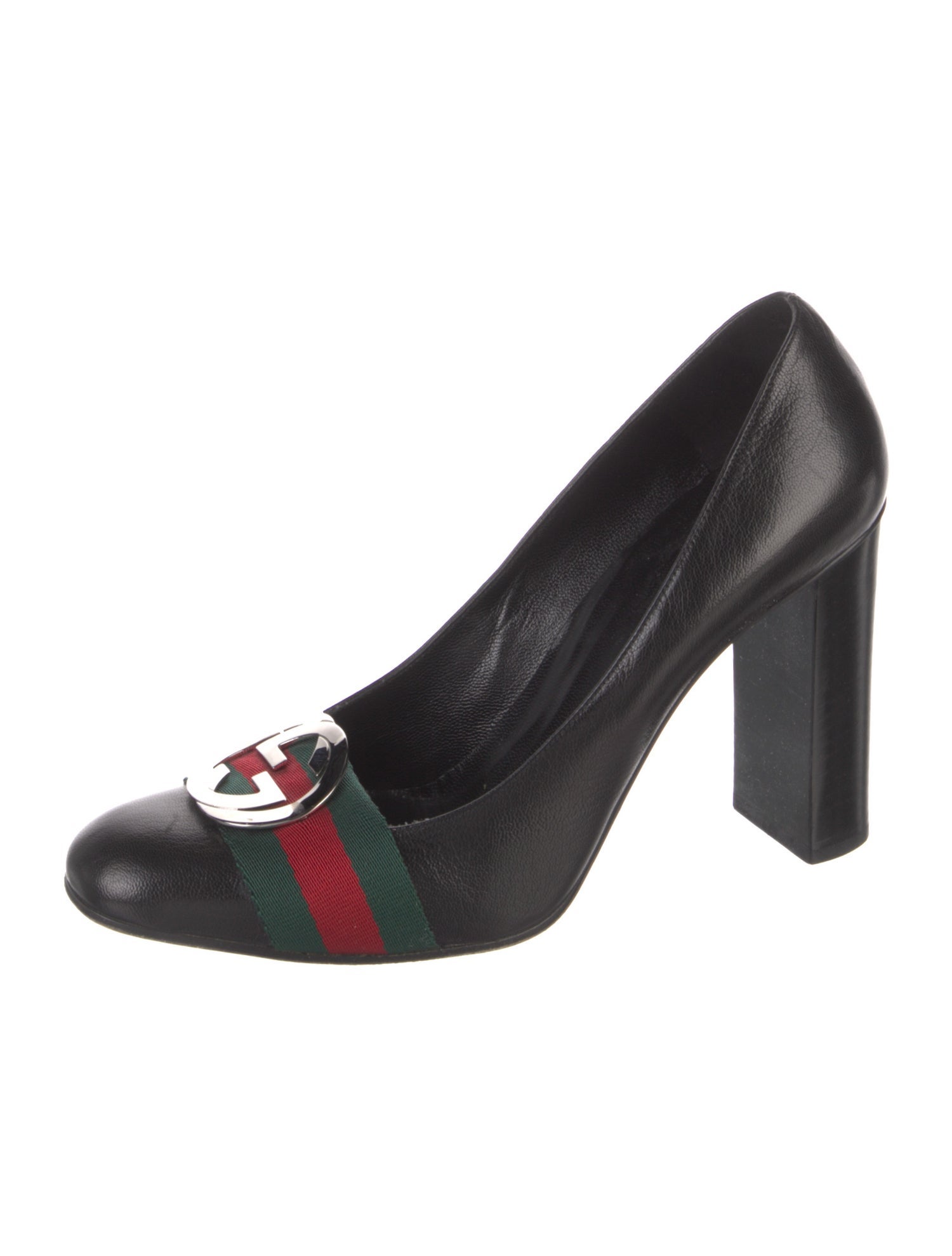 Gucci Web Accent Leather Pumps