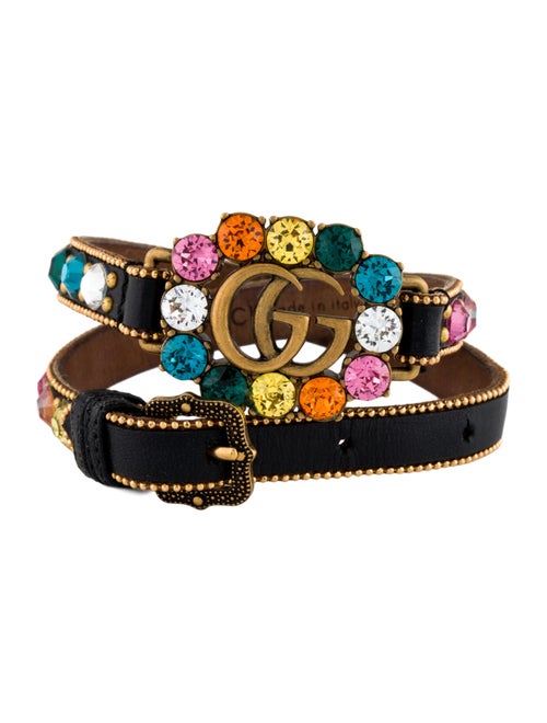 Gucci Crystal & Leather Double G Wrap Bracelet