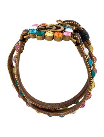 Gucci Crystal & Leather Double G Wrap Bracelet