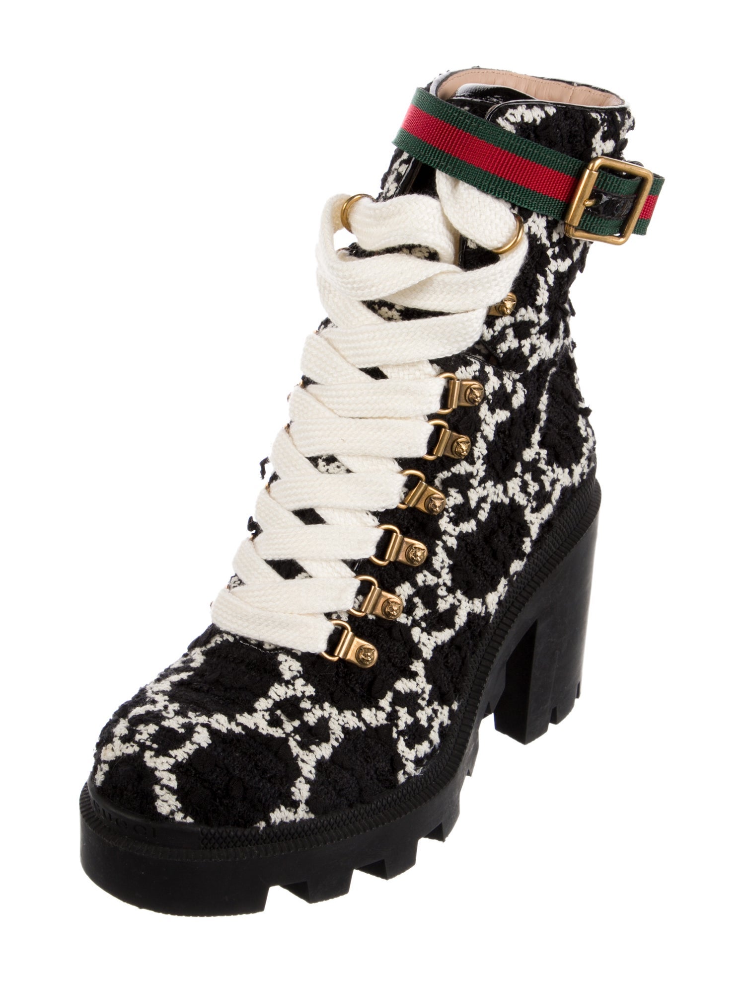 Gucci GG Logo Tweed Combat Boots