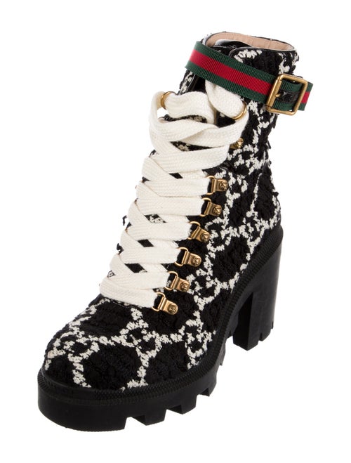 Gucci GG Logo Tweed Combat Boots