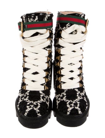 Gucci GG Logo Tweed Combat Boots