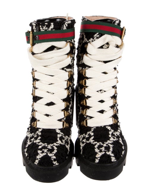 Gucci GG Logo Tweed Combat Boots