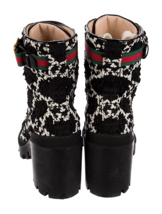 Gucci GG Logo Tweed Combat Boots