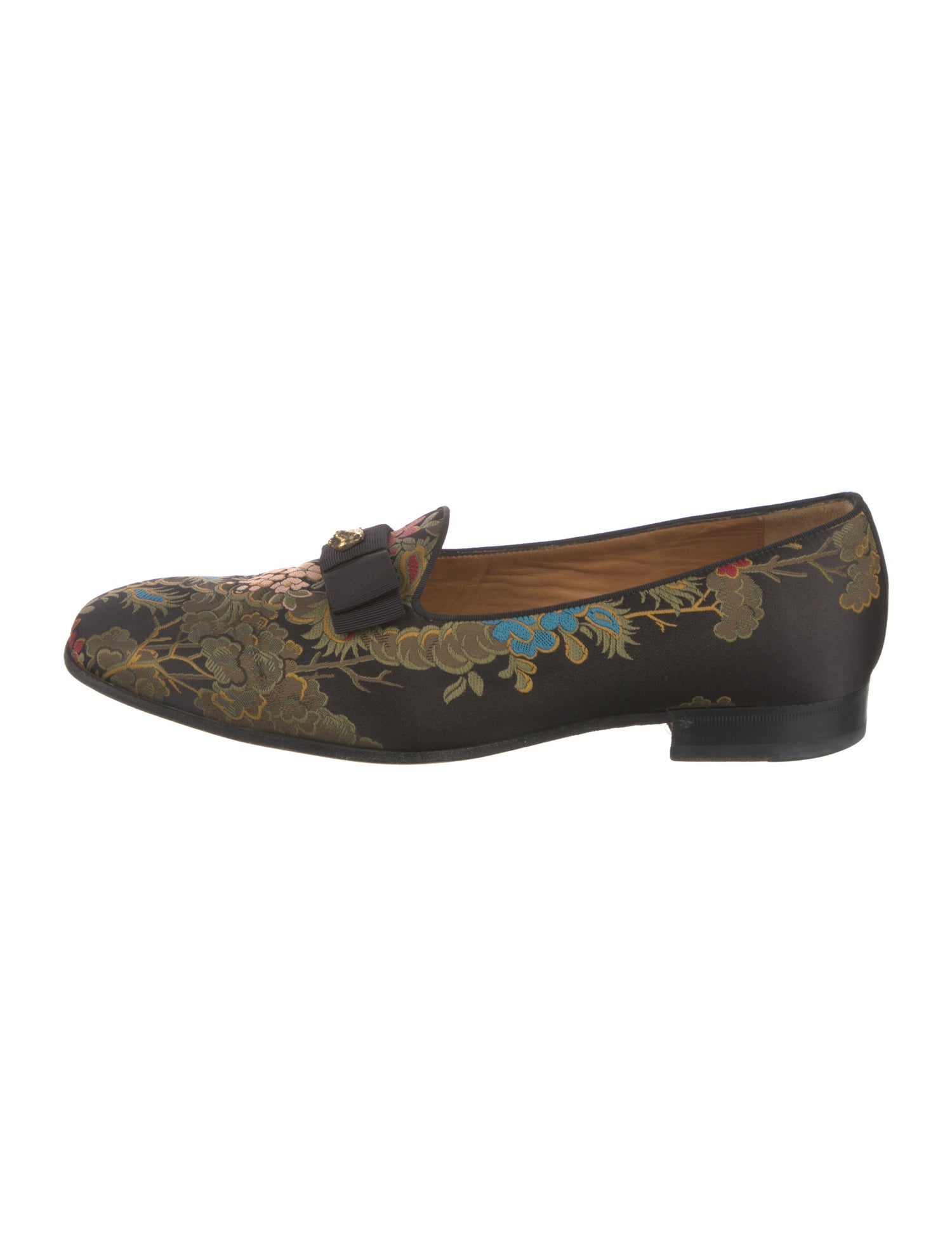 Gucci Floral Print Bow Accents Loafers