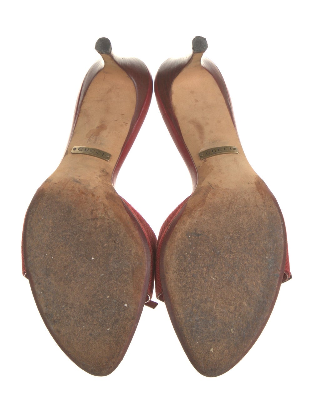 Gucci Canvas Slides Red GG Canvas Leather Trim Em… - image 5