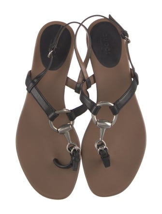 Gucci Interlocking G Logo Leather T-Strap Sandals