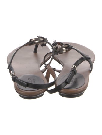 Gucci Interlocking G Logo Leather T-Strap Sandals