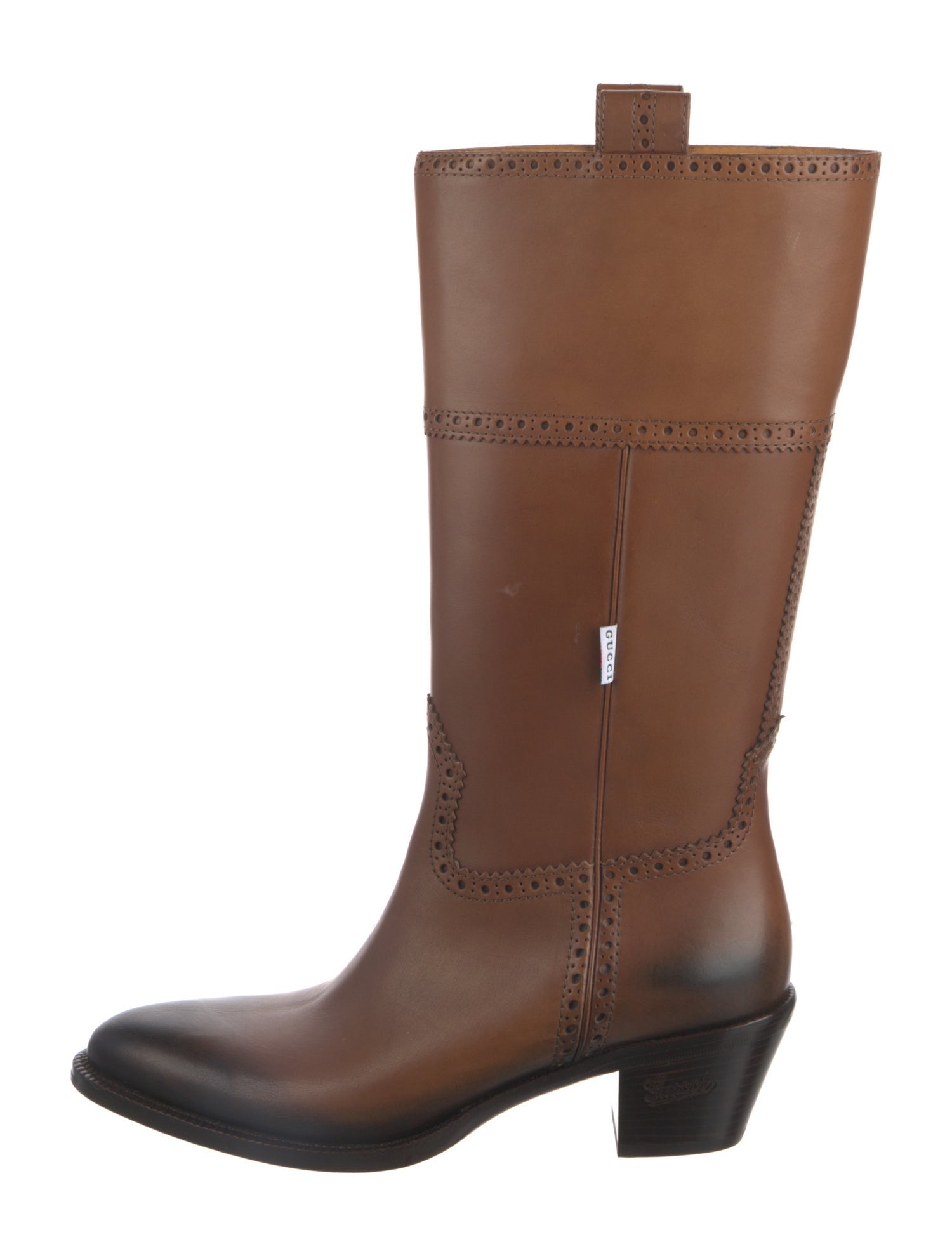 Gucci Leather Lasercut Accents Riding Boots