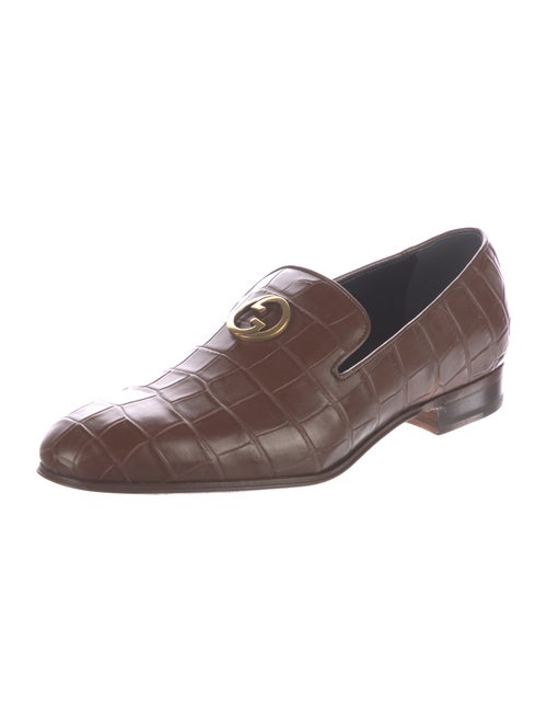 Gucci Interlocking G Logo Crocodile Dress Loafers