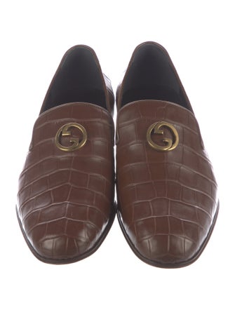Gucci Interlocking G Logo Crocodile Dress Loafers