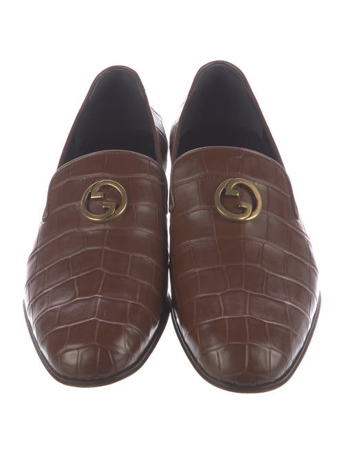 Gucci Interlocking G Logo Crocodile Dress Loafers