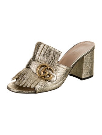 Gucci Double G Logo Leather Slides