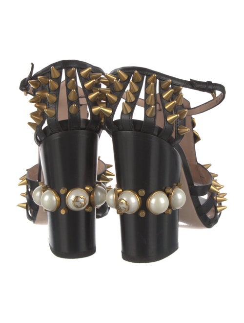 Gucci Faux Pearl Accents Leather T-Strap Pumps