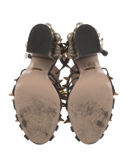 Gucci Faux Pearl Accents Leather T-Strap Pumps