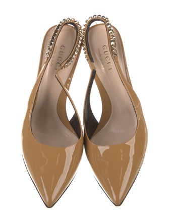 Gucci Patent Leather Chain-Link Accents Slingback Pumps