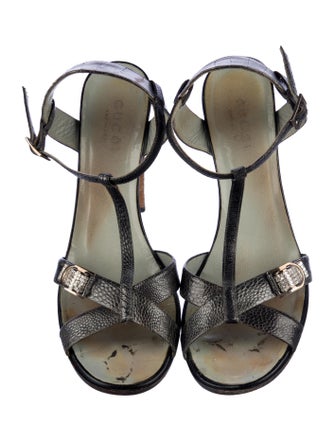 Gucci Leather Animal Print T-Strap Sandals