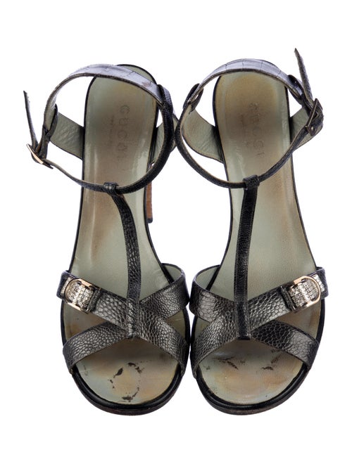 Gucci Leather Animal Print T-Strap Sandals