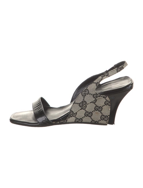 Gucci GG Canvas Patent Leather Slingback Sandals