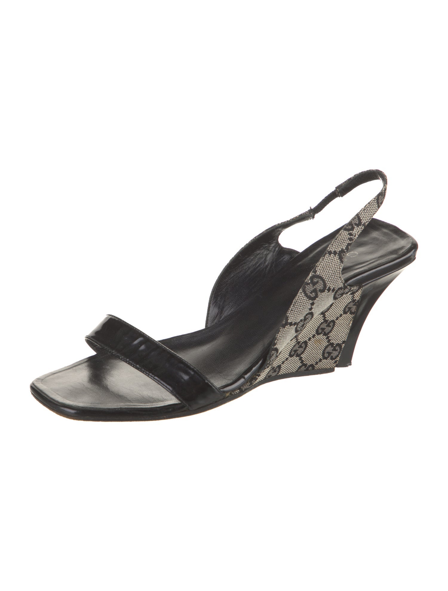 Gucci GG Canvas Patent Leather Slingback Sandals