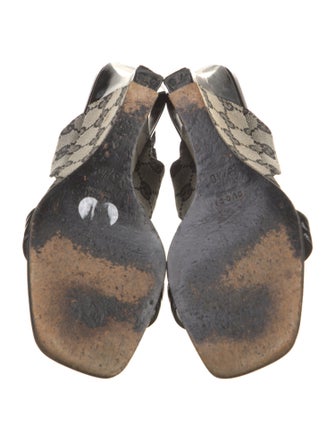 Gucci GG Canvas Patent Leather Slingback Sandals