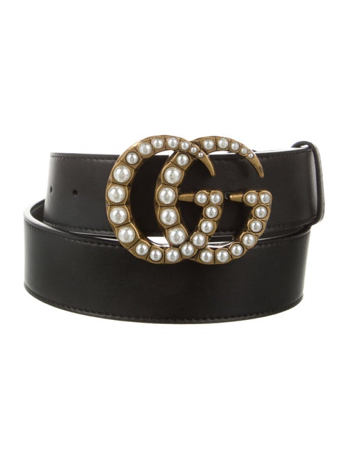 Gucci Faux Pearl Accents Leather Belt