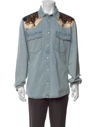 Gucci Double G Logo Long Sleeve Denim Shirt