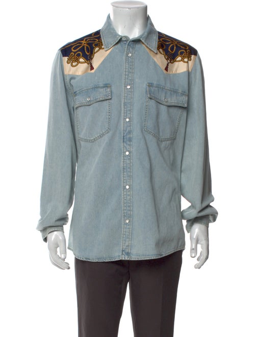 Gucci Double G Logo Long Sleeve Denim Shirt