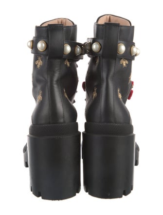 Gucci Faux Pearl Accents Leather Combat Boots
