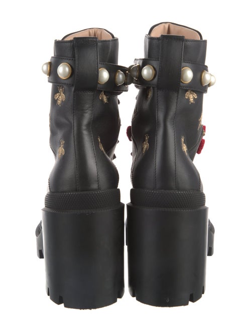 Gucci Faux Pearl Accents Leather Combat Boots