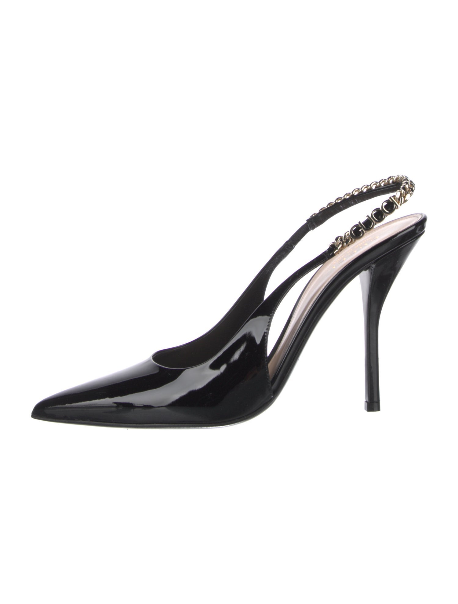 Gucci Chain-Link Accent Patent Leather Slingback Pumps w/ Tags