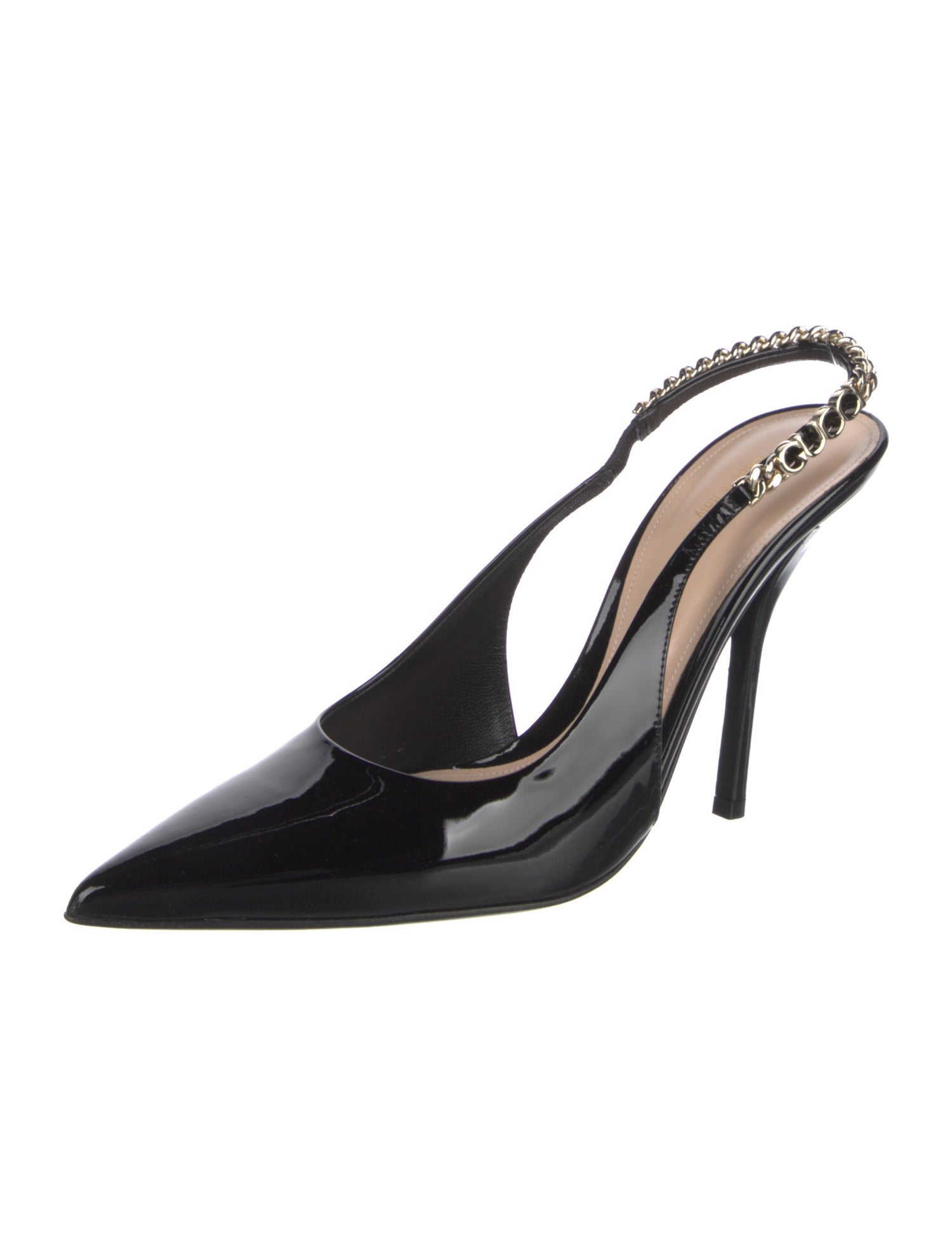 Gucci Chain-Link Accent Patent Leather Slingback Pumps w/ Tags