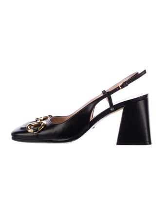 Gucci Horsebit Accent Leather Slingback Pumps