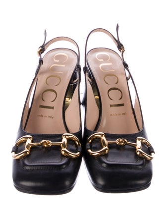 Gucci Horsebit Accent Leather Slingback Pumps