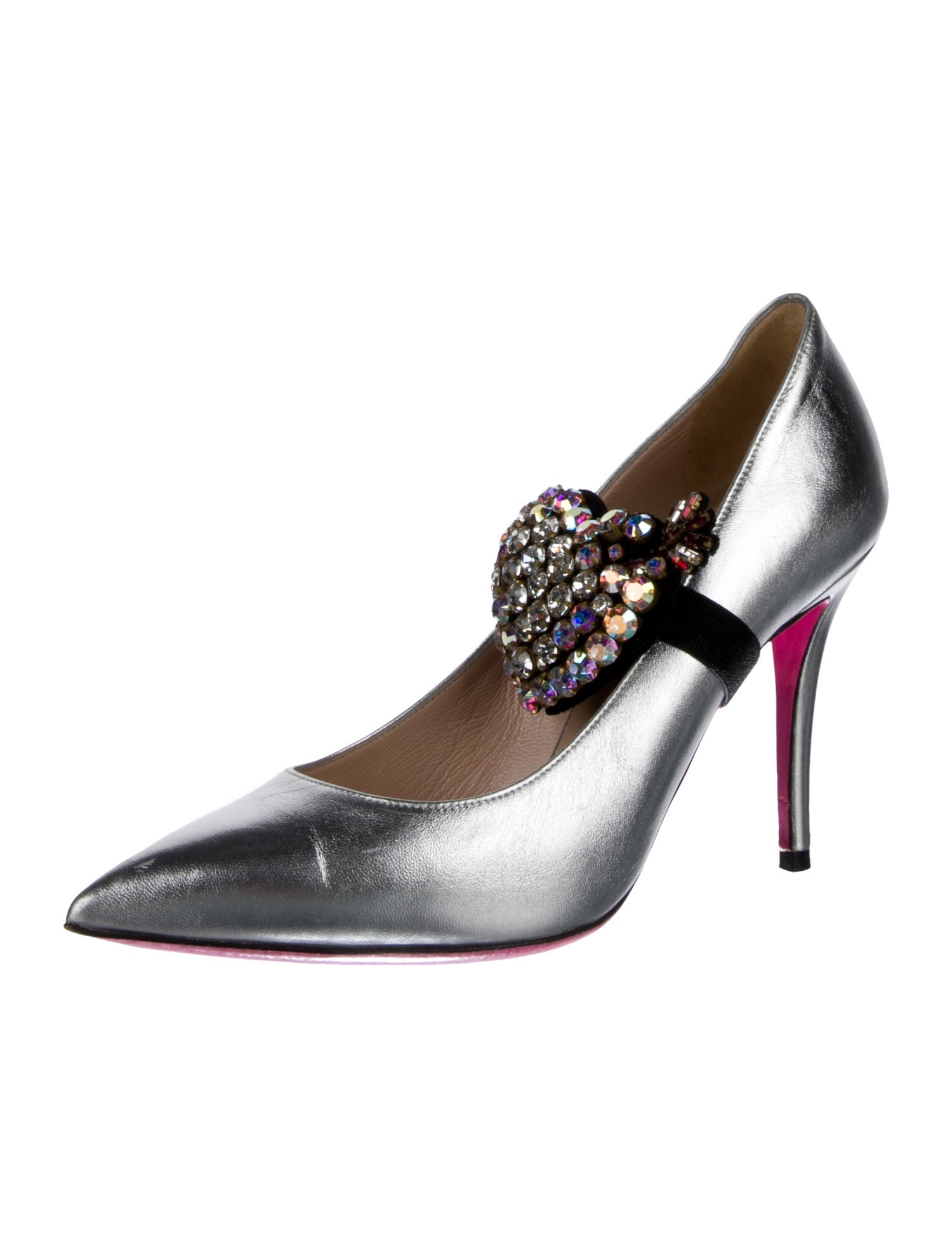 Gucci Leather Crystal Embellishments Pumps