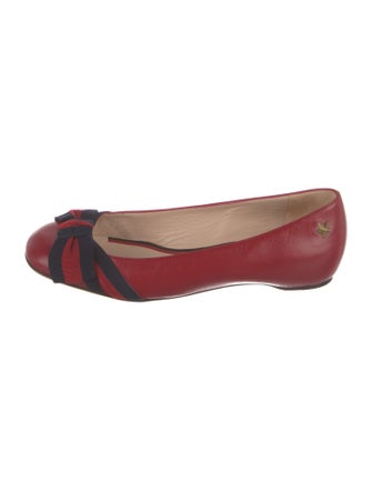 Gucci Sylvie Web Accent Leather Ballet Flats