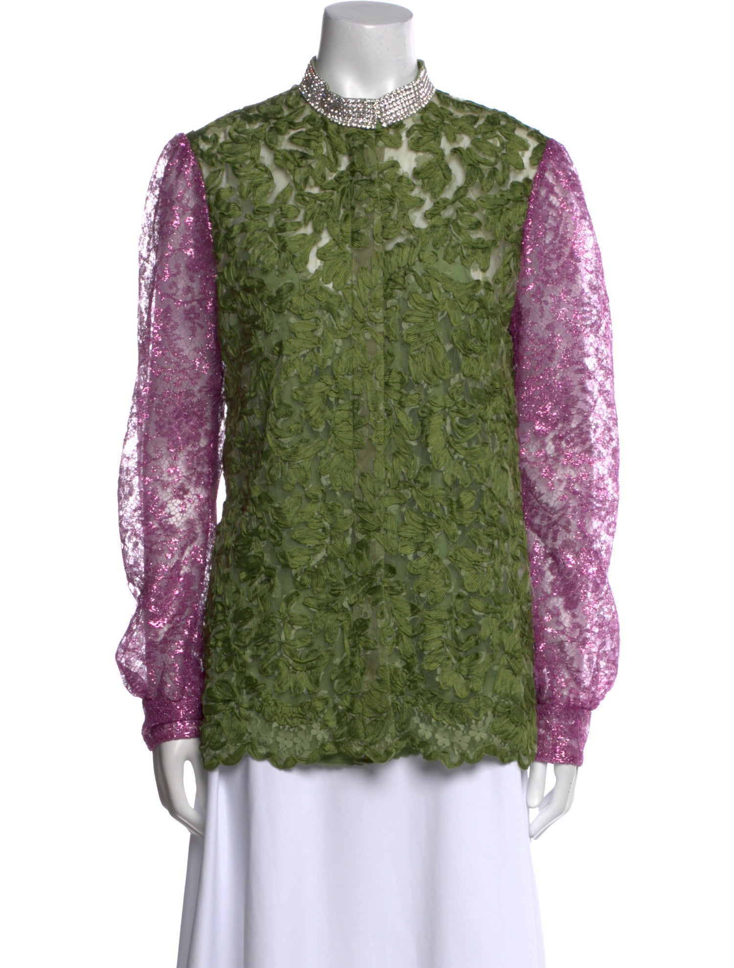 Gucci Lace Pattern Mock Neck Top