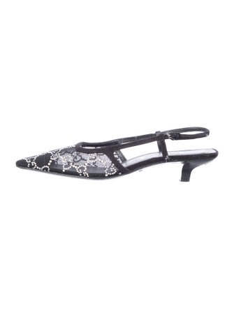 Gucci Mesh Crystal Embellishments Slingback Pumps