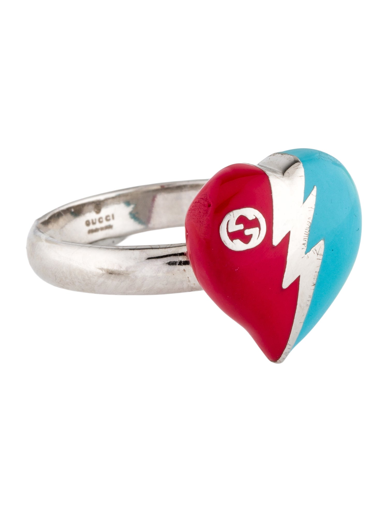 Gucci Enamel Interlocking G Heart Lightning Ring