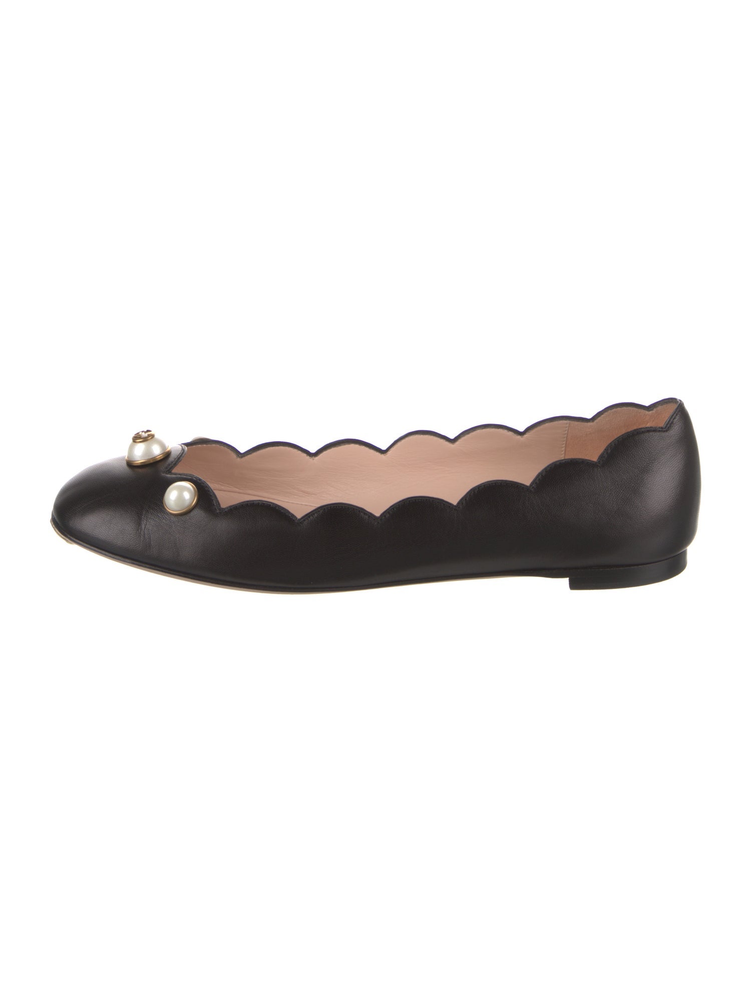Gucci Faux Pearl Accents Leather Ballet Flats
