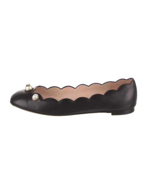 Gucci Faux Pearl Accents Leather Ballet Flats