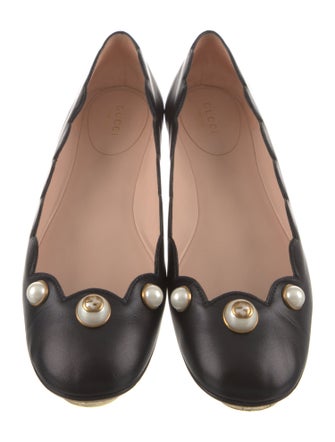Gucci Faux Pearl Accents Leather Ballet Flats