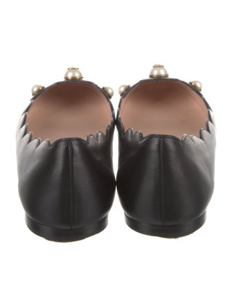 Gucci Faux Pearl Accents Leather Ballet Flats