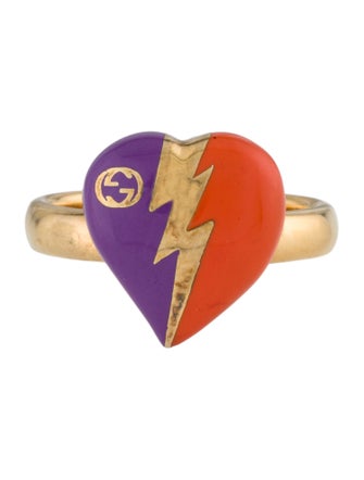 Gucci Enamel Interlocking G Heart Lightning Charm Ring