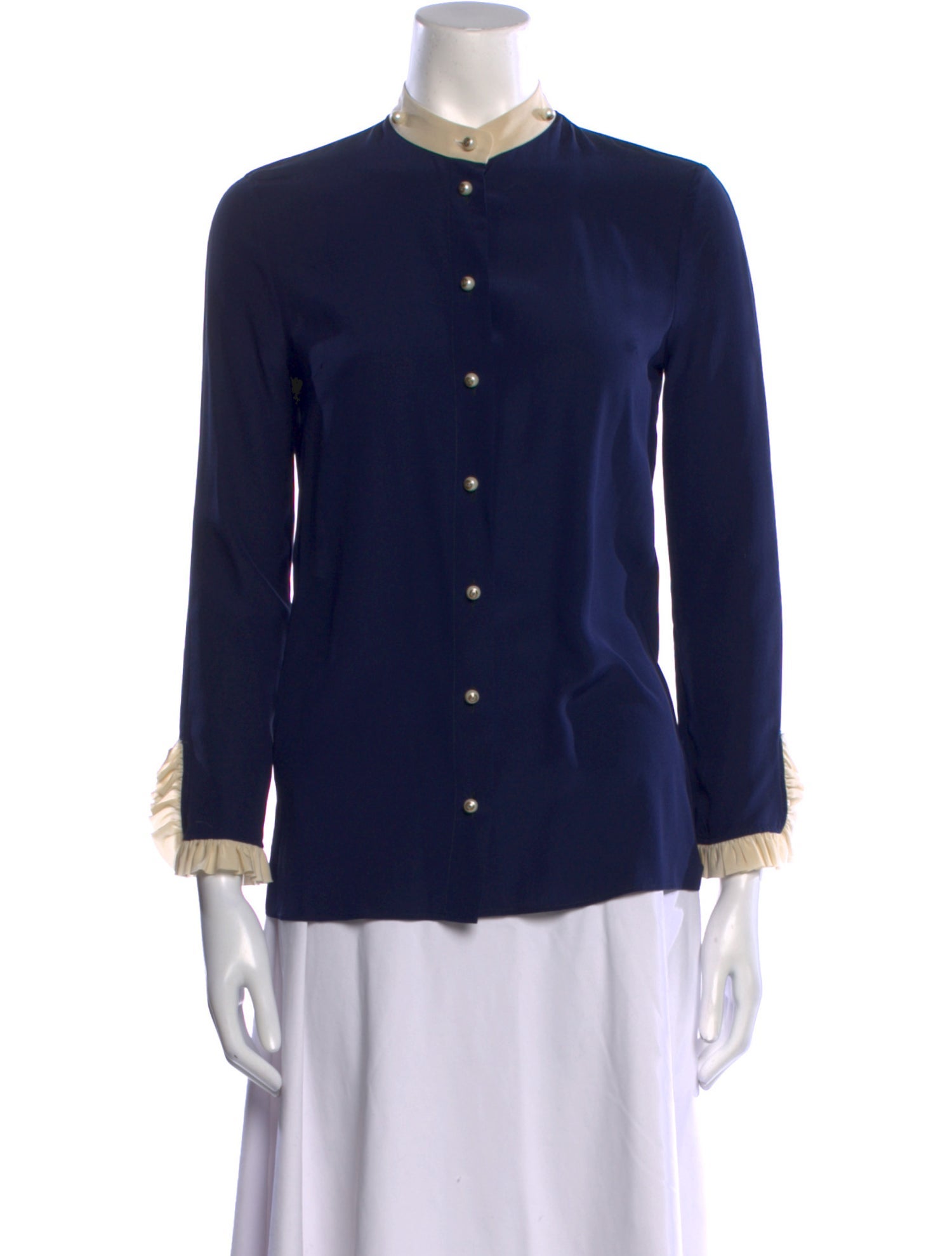 Gucci Silk Mock Neck Button-Up Top