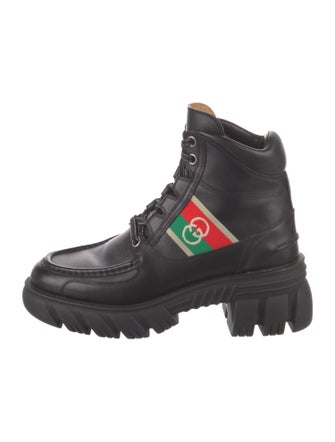 Gucci Web Accent Leather Combat Boots