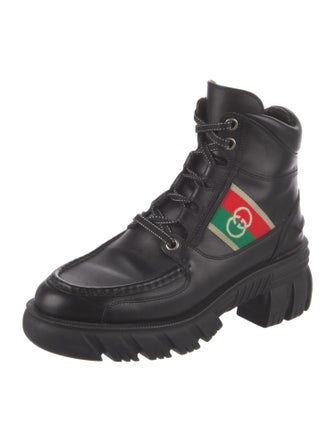 Gucci Web Accent Leather Combat Boots
