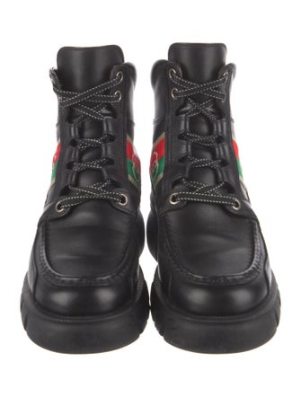 Gucci Web Accent Leather Combat Boots